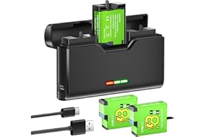 Palogreen 2 Hero Battery Pack for Go Pro Hero 8 Black, Hero 7/6 Hero 5 Black Action Camera and 3-Charger (Compatible with Her