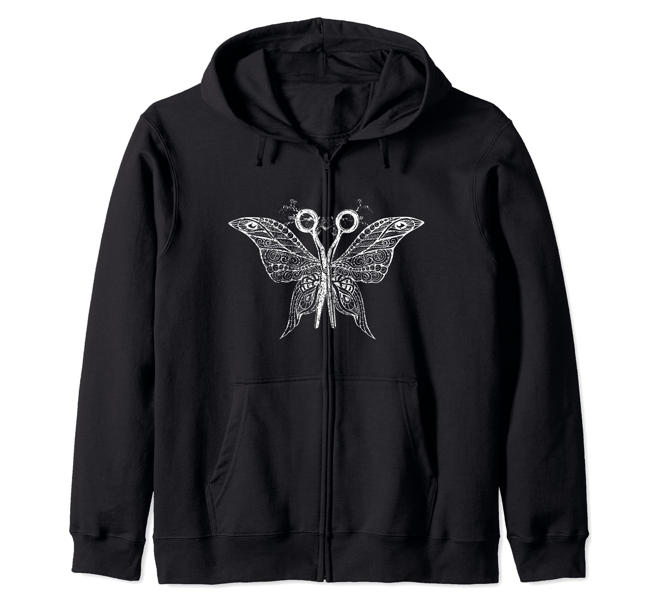 Hairdresser Goth Girl Hustler Butterfly Tattoo Art Scissors Zip Hoodie