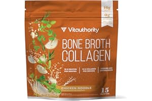 Vitauthority Bone Broth Collagen Delicious Chicken Noodle Flavored - Packed with 16g of Protein & Types I, II, III - Nourishes Skin, Hair, Nails, Joints, & Gut - Beef BoneBroth