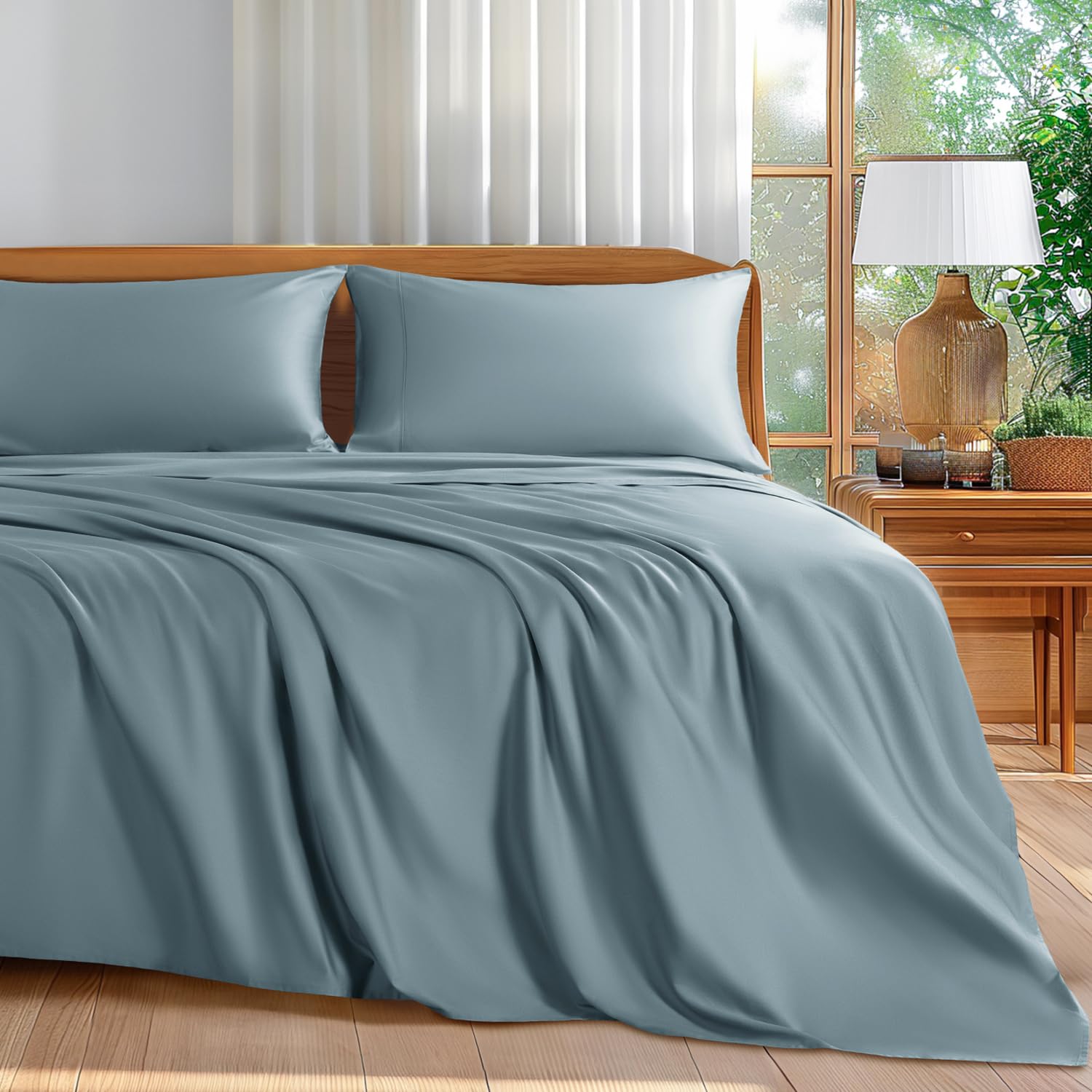 Photo 1 of Shilucheng 100% Cotton Sheets Set - 600 Thread Count?Luxury Egyptian Cotton Bed Sheets?5-Star Hotel Quality Sheets, Breathable & Cooling, 16 Inch Deep Pocket - 4 Piece (French Blue, California King)