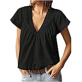 RoseSeek Women's Oversized Shirts V Neck Short Sleeve Blouses Casual Summer Tops