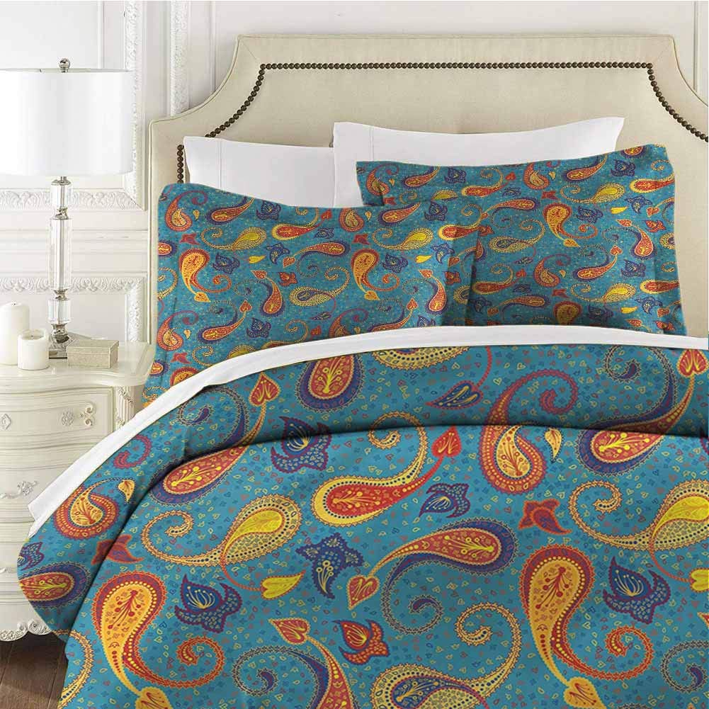 Paisley Bedding Set Oriental Flower Art Motif Quenn (90x90 inches) - 3 Pieces (1 Duvet Cover + 2 Pillow Shams) - Ultra Soft and Breathable Comforter Cover