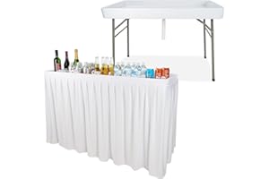 7Penn Outdoor Bar Cooler Table with Skirt - 4ft Folding Patio Table Ice Trough for Deck, Porch, Backyard - Party Cooler Beverage Table with Drain - Portable Bartender Table for Beer, Wine, Buffet