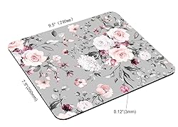Rectangle Mouse Pad Floral, Gray and Pink Flowers