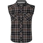 Mens Casual Flannel Plaid snap Shirt Sleeveless with Pocket