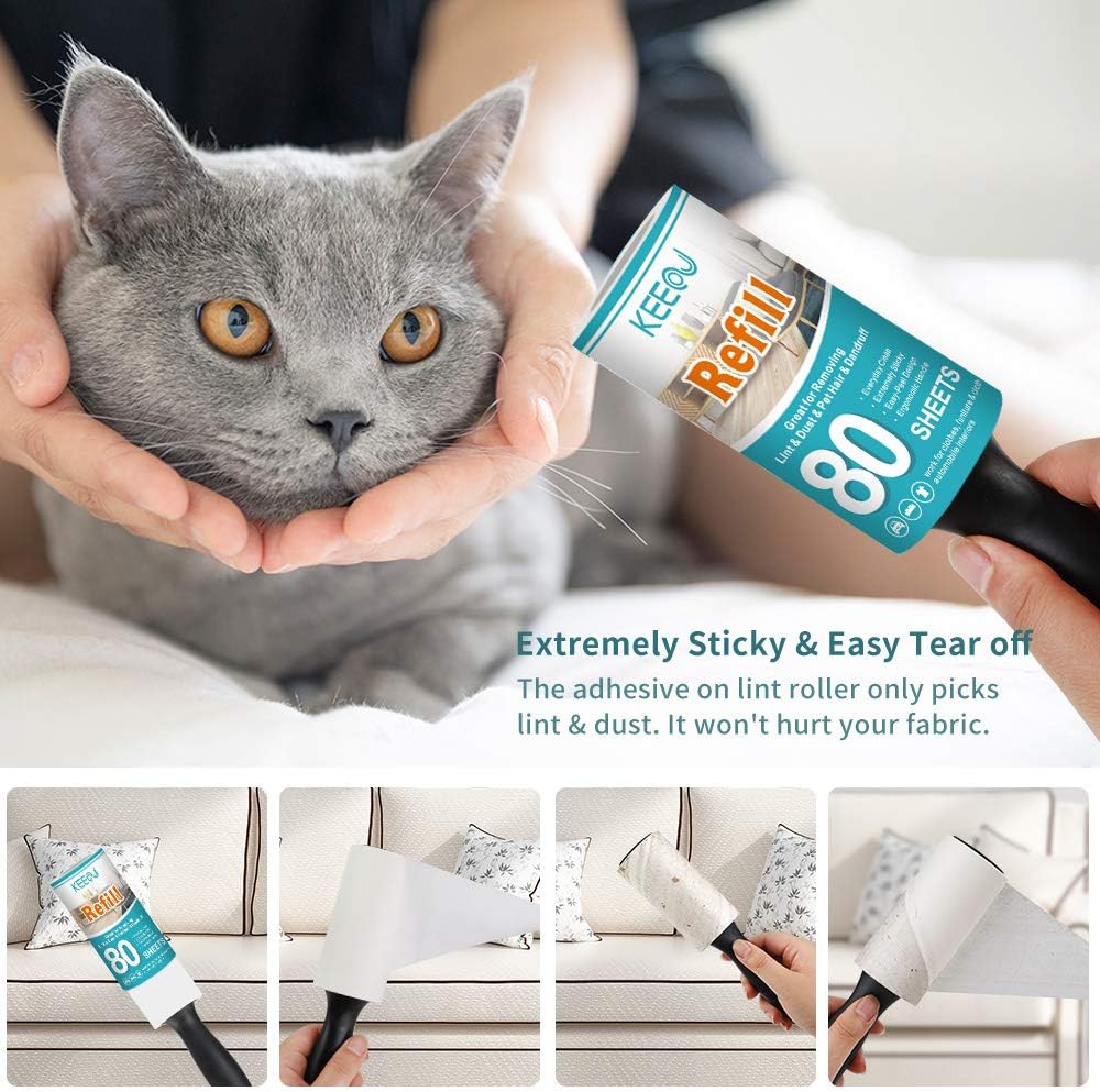 KEEOU Lint Rollers for Pet Hair, [480 Sheets Extra Sticky] Pet Hair Lint Remover with 3 Rollers + 3 Refills, Lint Roller Value Set Brush for Dog & Cat Hair Removal, Clothes, Funitures, Car (6 Pack): Home & Kitchen
