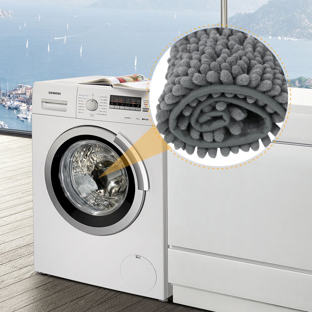 Cloud Mountain Non-Slip Microfiber Bath Rugs Chenille Floor Mat Ultra Soft Washable Bathroom Fast Water Absorbent Bedroom Area Rugs Gray