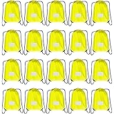JohahaTim Drawstring Backpack Bulk 20 Packs Draw String Bags for Gym Sports Trip Pedestrianism Cinch Sack DIY for Women Men with Memo Card(yellow)