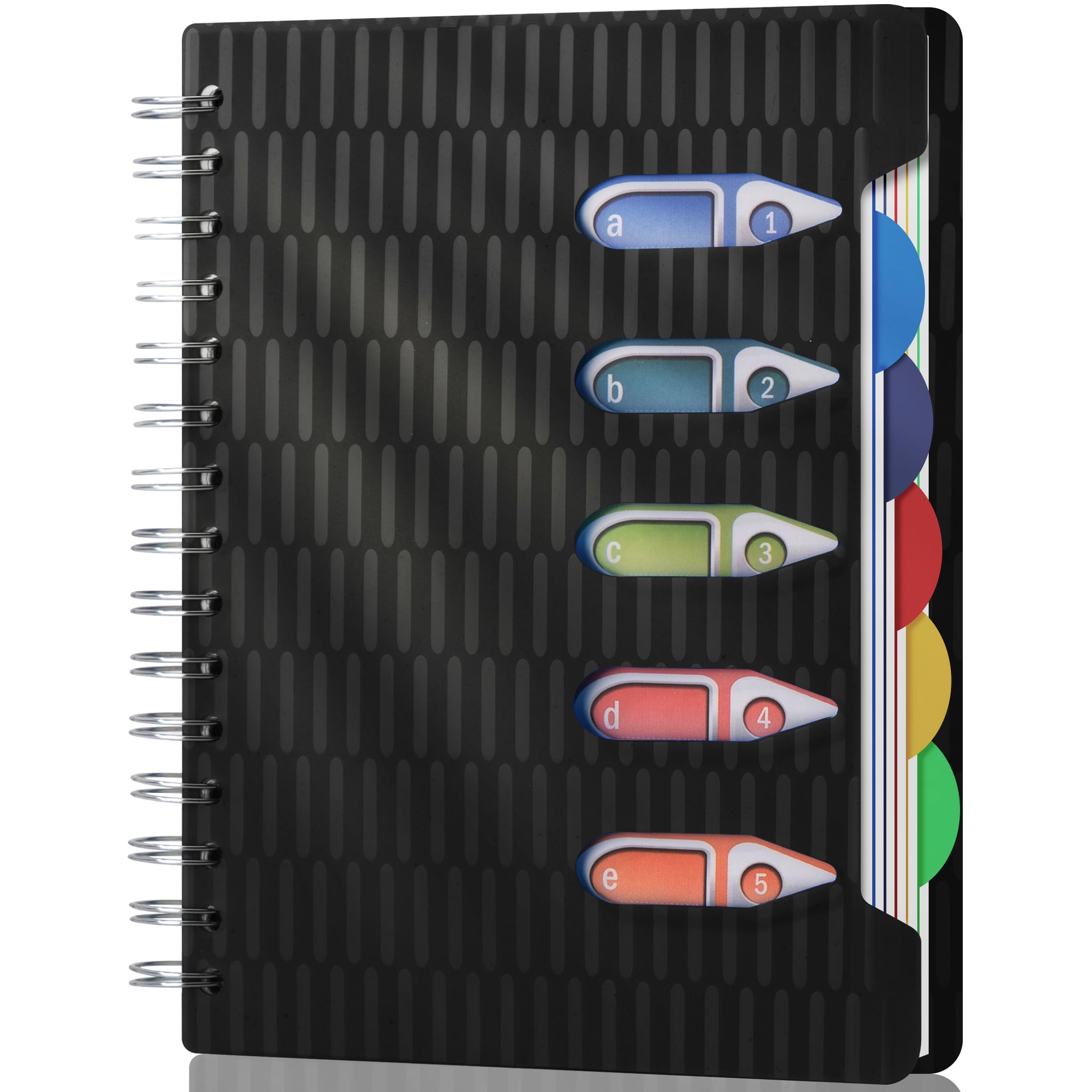 Photo 1 of CAGIE 5 Subject Notebook with Dividers, 240 Pages Spiral Notebook 5x7, Small Spiral Notebook College Ruled,100gsm Lined Journal Notebooks with Tabs for Work, School,Office, Note Taking, Black