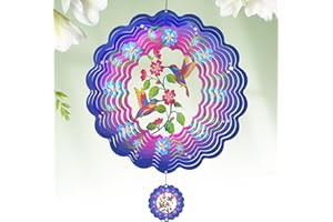 EXRISIRY Wind Spinners - 12 Inches Large Hummingbird Wind Sculptures, 3D Reflective Metal Wind Spinner for Yard and Garden Decor, Hummingbird Gifts for Mom, Grandma's Birthday, Mother's Day, Purple