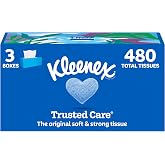 Kleenex Trusted Care Facial Tissues, 3 Flat Boxes, 160 Tissues per Box