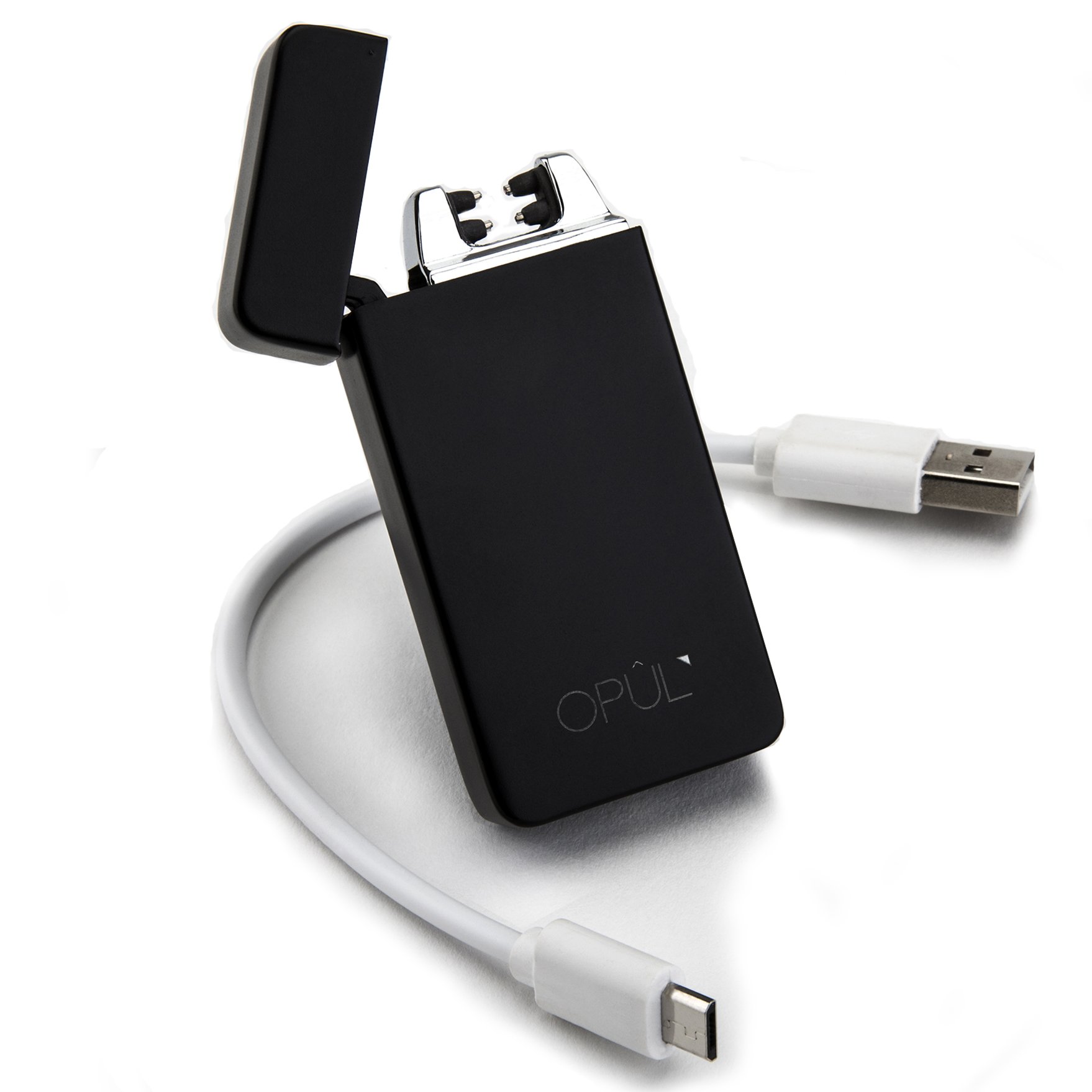 Briquet Double Arc Électrique, Briquet USB Electrique Sans Flamme, Briquet Tesla Rechargeable à l\'Epreuve du Vent, avec Câble, Briquet de Poche à Allumage Sans Gaz en Toute Sécurité pour par Opul