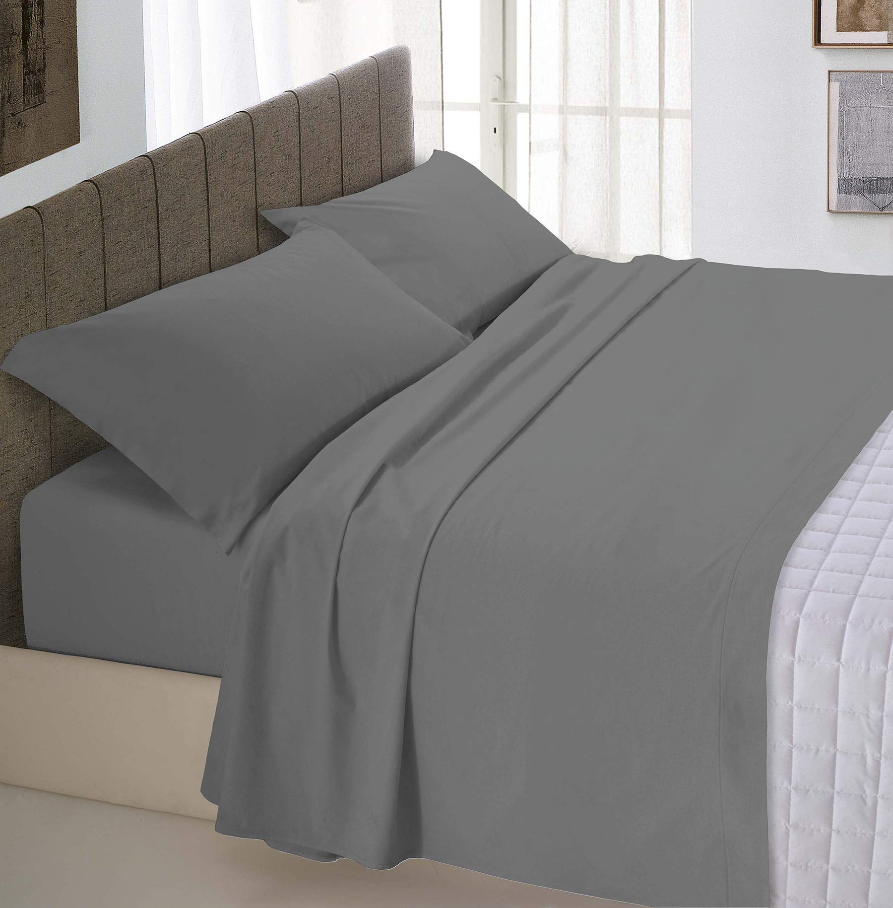 Italian Bed Linen Max Color Bed linen set (flat 250x300, fitted sheet 170x200cm+2 pillowcases 52x82cm), smoke, 100% Cotton, DOUBLE
