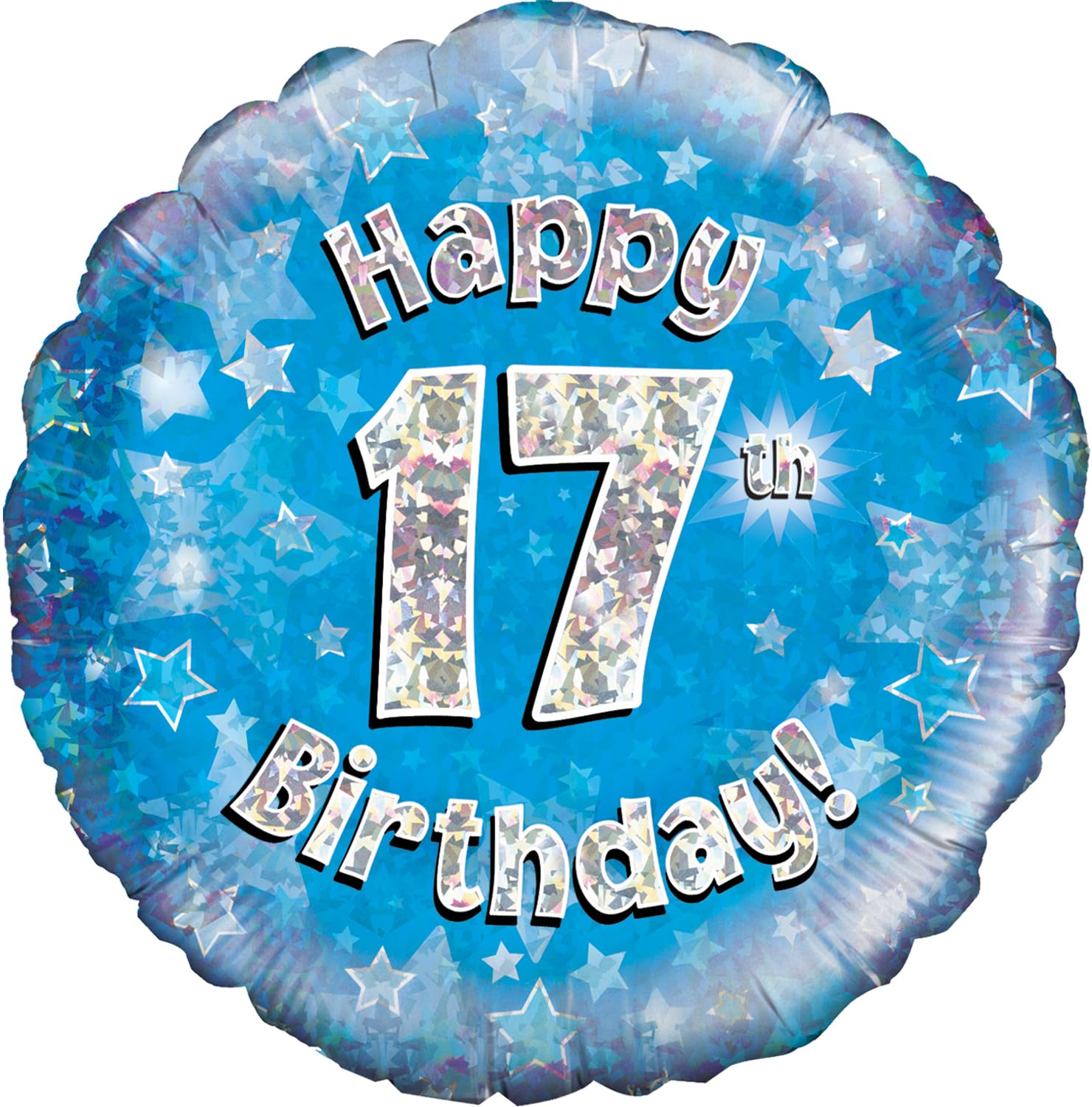 Oaktree 18" Happy 17th Birthday Blue Holographic Balloon