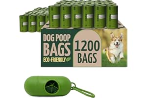 Reli. Biodegradable Dog Poop Bags w/Holder (1200 Count - 80 Rolls Bulk) | Leash Clip Dispenser | 9x13" Large Dog Bags for Poop | Green Eco-Friendly Oxobiodegradable Waste Disposal Refills (Unscented)