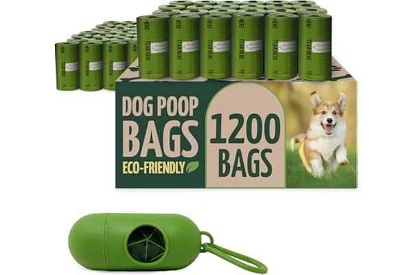Reli. Biodegradable Dog Poop Bags w/Holder (1200 Count - 80 Rolls Bulk) | Leash Clip Dispenser | 9x13" Large Dog Bags for Poop | Green Eco-Friendly Oxobiodegradable Waste Disposal Refills (Unscented)