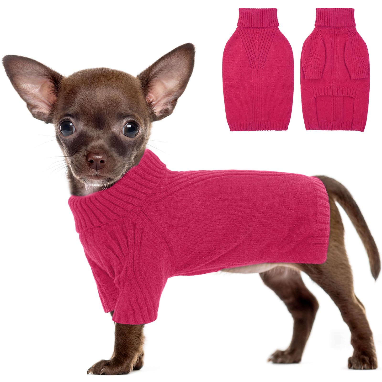 IECOii Small Dog Christmas Jumper, Turtleneck Cold Weather Puppy Clothes, Cute Knitwear Cozy Winter Sweater for Pug Dachshund Girl Boy — image 1