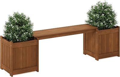 Furinno Hardwood Planter Box Teak Oil Wood Natural 182.12 W x 44.70 H cm
