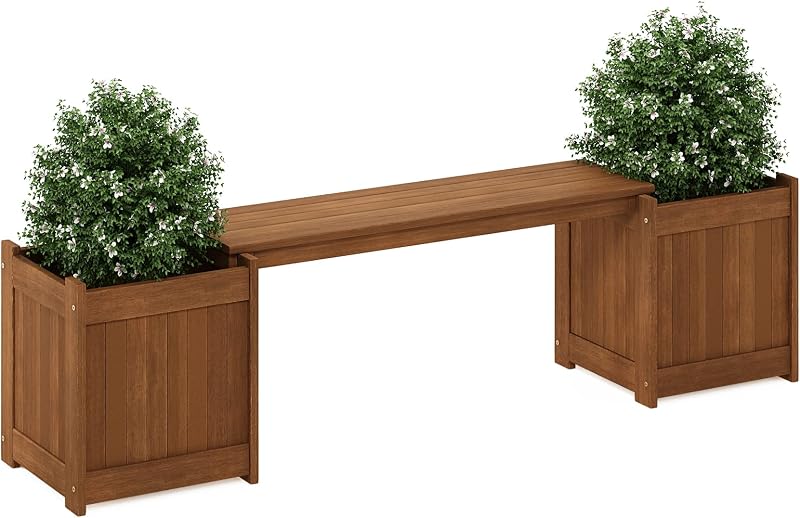 Furinno Hardwood Planter Box Teak Oil Wood Natural 182.12 W x 44.70 H cm