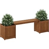 Furinno TIOMAN Outdoor Planter Box with Bench, Natural | 40.5" Wide, Slatted Hardwood Flower Box with Seat, Cube Garden Box, in Teak Oil, Indoor, Garden, Patio, Balcony,
