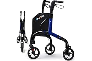 RETAOLDTH Lightweight 3 Wheel Rollator Walker for Seniors, Foldable Aluminum Mobility Aid with Storage Bag, Easy-Fold Walking Support for Elderly Balance & Rehabilitation