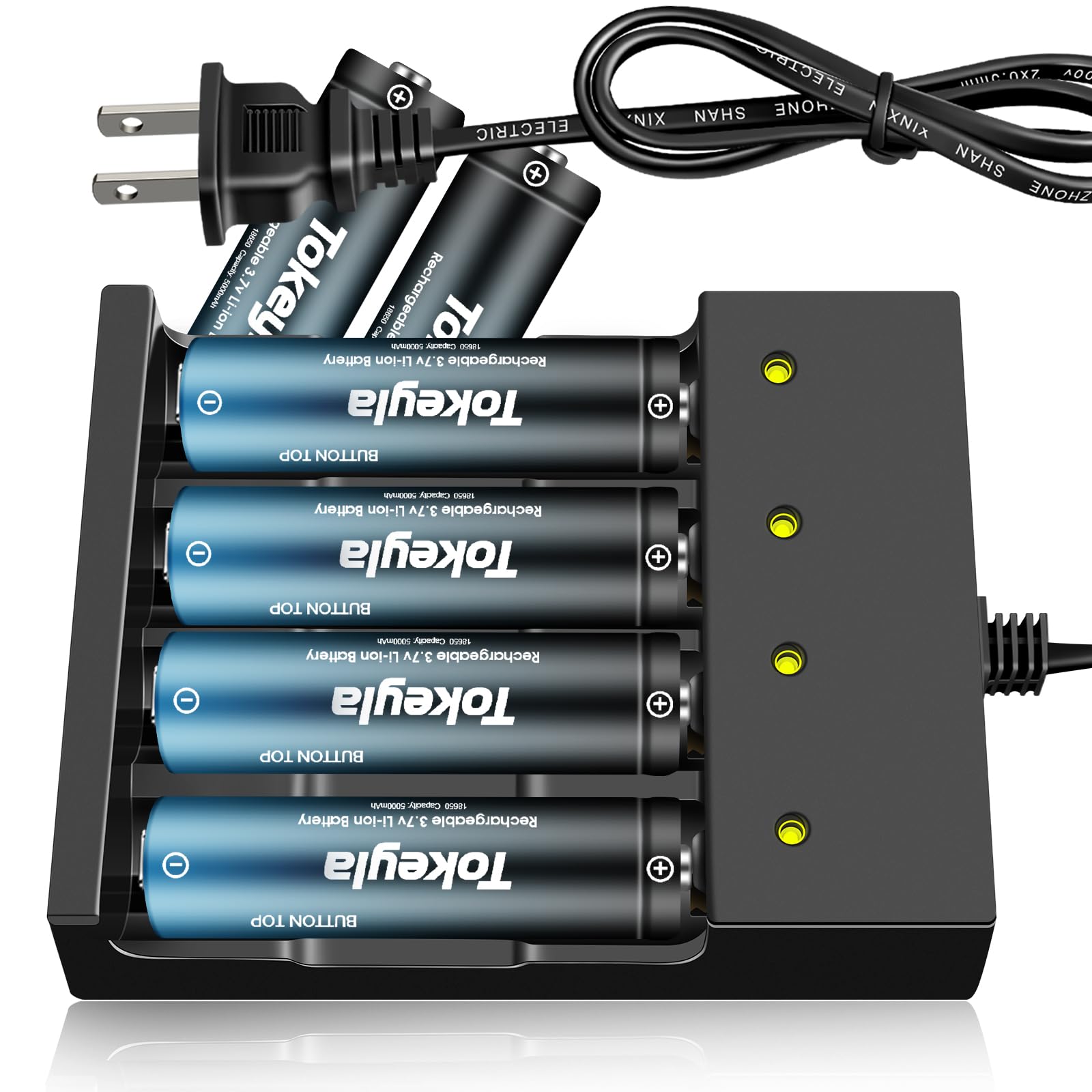 Tokeyla 18650 Rechargeable Battery Charger with 18??6?50 B?at?t?ery, 4 Bay Universal Charger for 3.7v 18650 16340 Lithium-ion Battery (6pcs Ba??ttery+ Charger)