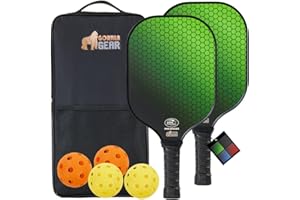 GORILLA GRIP Gorilla Gear USAPA Approved Pickleball Paddles Set, Indoor Court, Fiberglass Shock Absorbent Racket with Comfortable Grip, Includes 4 Balls and Bag, Outdoor Sport Pickle Ball Paddles, Gym Equipment