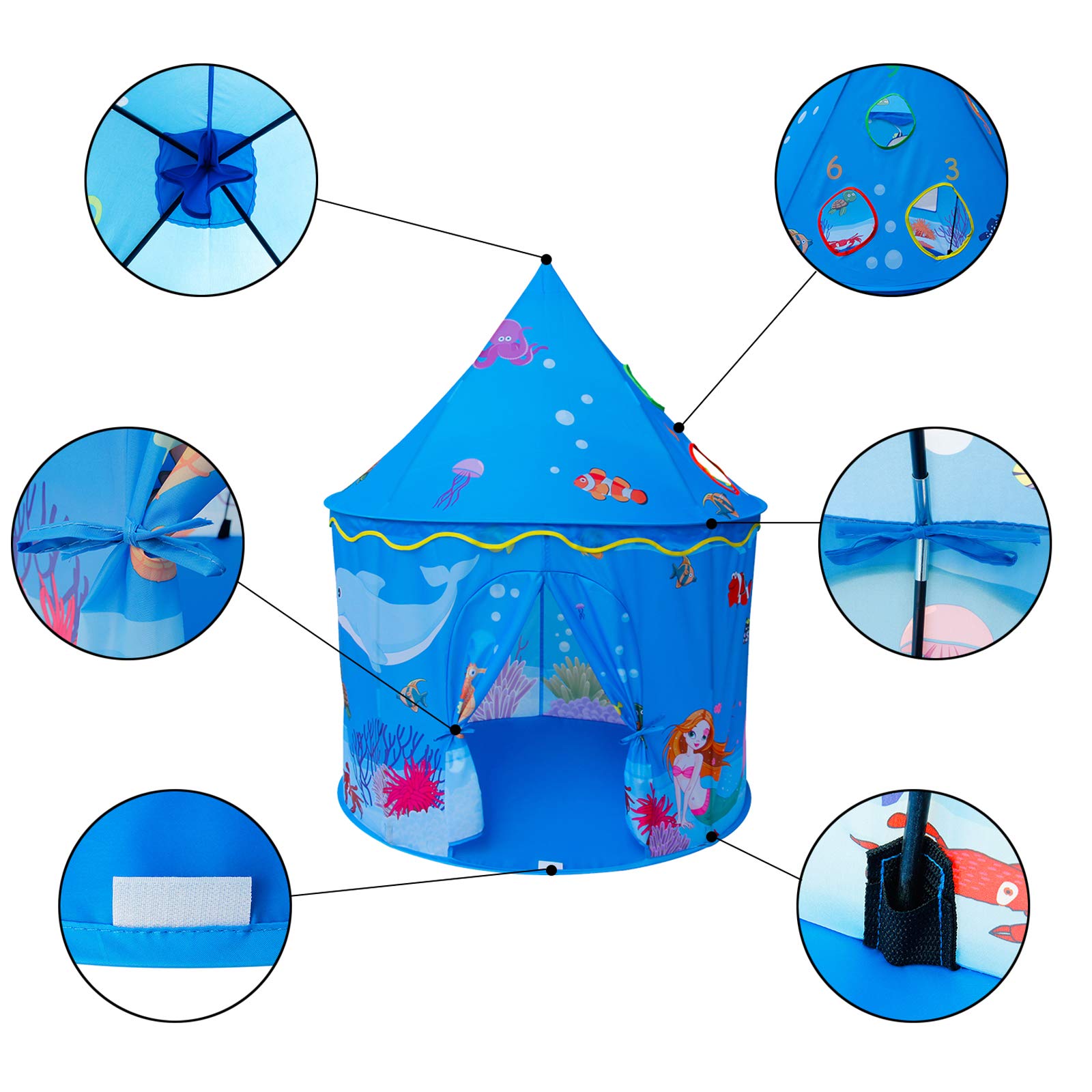 Play Tent for Kids Mermaid Castle Playhouse for Boys Girls Sea World Pattern Children Tent As Gift