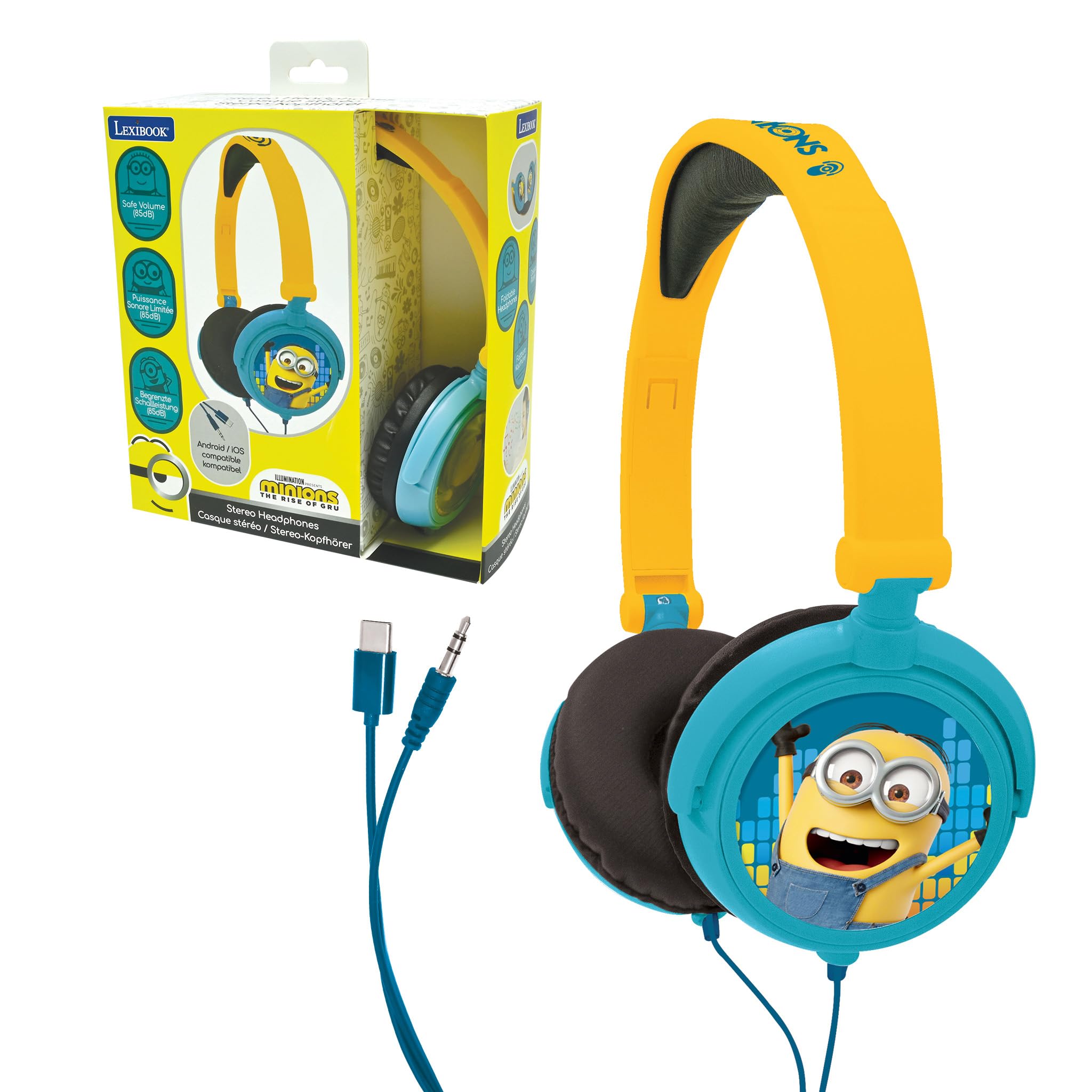LEXIBOOK, Despicable Me Minions, Stereo Headphones, kids safe volume, foldable and adjustable, yellow/black, HP010DES