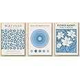 Ohhvvow 3pcs Blue Abstract Flower Canvas Wall Art, Light Blue Minimalist Wall Decor Boho Floral Prints Poster Aesthetic Pictures for Living Room Bedroom Bathroom, Unframed
