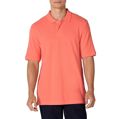 Amazon Essentials Men's Regular-Fit Cotton Pique Polo Shirt (Available in Big & Tall), Coral Orange, X-Small