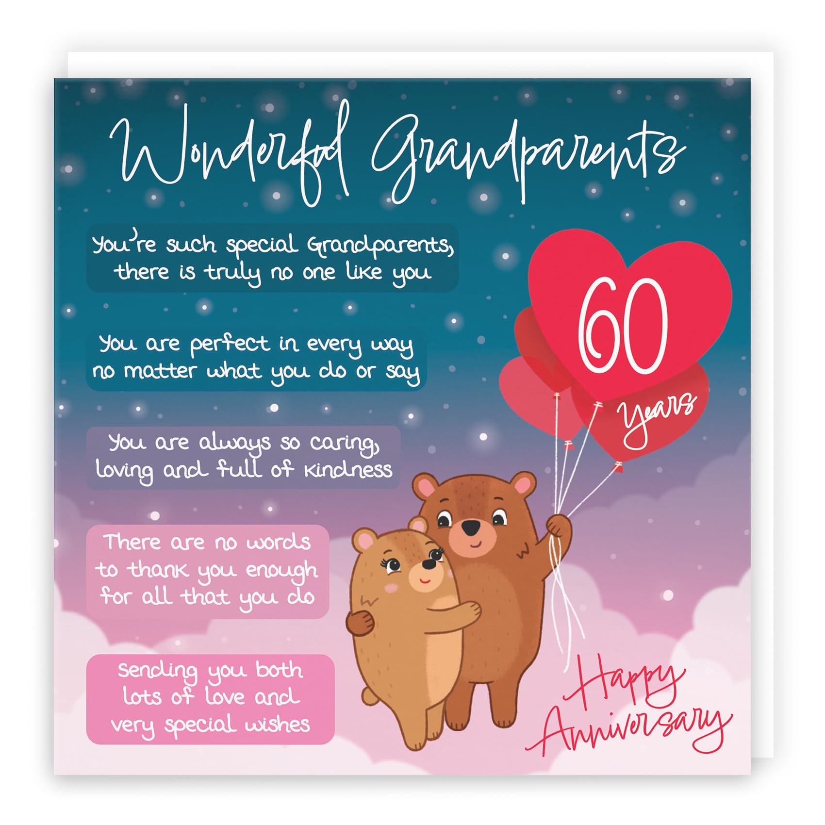 Hunts England - Grandparents 60th Anniversary Card - Starry Night - Cute Bears - Verse 60th Anniversary Card For Grandparents - Happy 60th Anniversary Poem Card For Grandparents