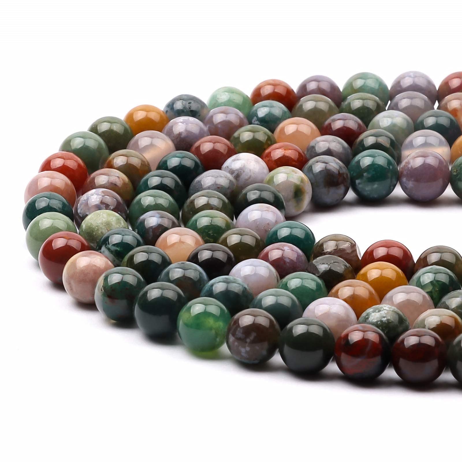 8mm Round Indian Agate Gemstone Beads, 47-50pcs Loose Smooth Healing Power Stone Beads for Bracelet Necklace Jewellery Making and DIY Crafts, 1 Strand 15.5"