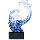 Blue Ocean Wave Statue for Beach House Decor,Resin Modern Abstract Art,For Coastal Nautical Office Surfers Gifts,Coffee Table,Tv Stand,Dining Table Center Decorative Shelf Decor Accent for Men (Blue)