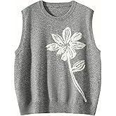 Wowcarbazole Women's Sweater Vest Crew Neck Sleeveless Ribbed Knitwear Casual Trendy Floral Knitted Vest Pullover Top