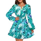 MEROKEETY Fall Wedding Guest Dresses for Women Long Sleeve Floral Casual Lightweight Flowy Swing Boho Dress Pockets