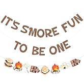 Geburtstags Banner „It's S'more Fun To Be One“ – Camping Design, Gold Glitzer, Für 1. Geburtstag