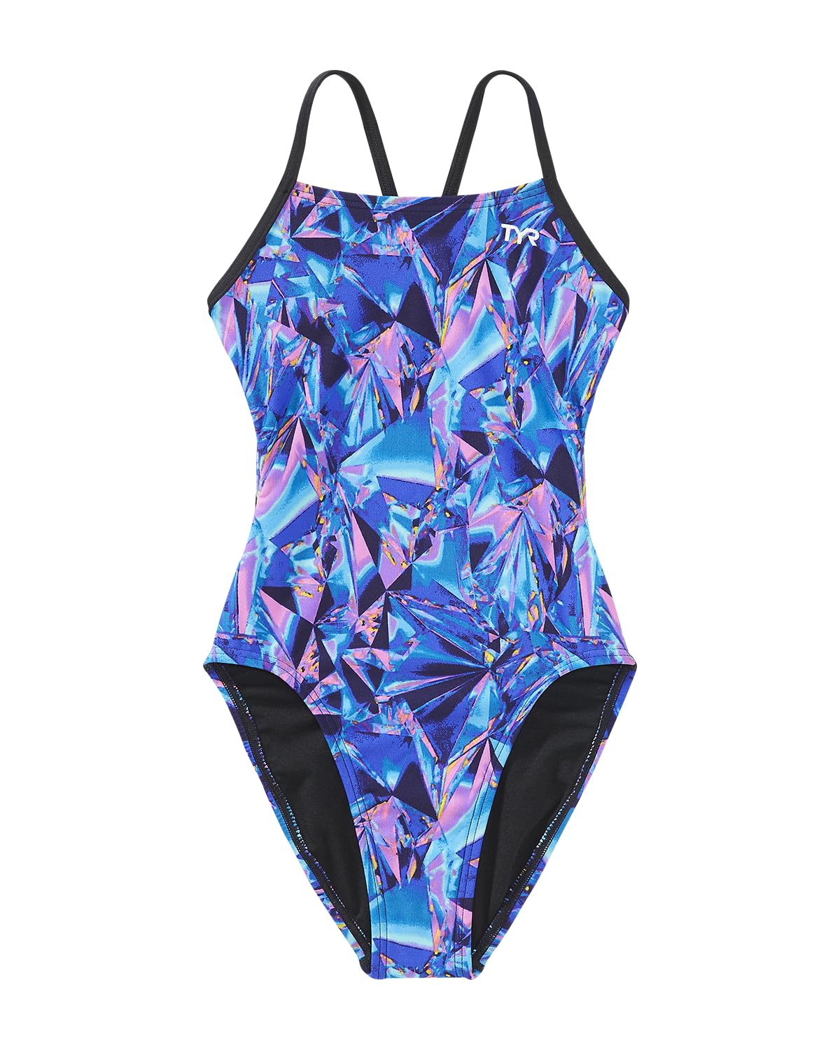 TYR Girls’ Durafast Elite Cutoutfit Swimsuit, Navy/Pink Crystalized, 22