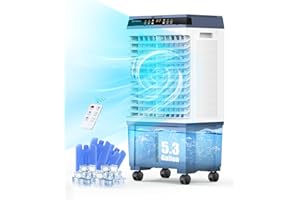 Air Choice Evaporative Air Cooler, 1800CFM Swamp Cooler with 12H Timer, 110° Oscillation, Remote Control & 5.3 Gal Water Tank, 3 Speeds, 4 Ice Packs, 3-in-1 Evaporative Cooler for Outdoor Indoor Use