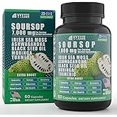 Soursop Graviola Supplement with Sea Moss, Moringa, Turmeric, Black Seed Oil, Oregano, Ashwagandha | 20-in-One Herbal extracts for Overall Health-Enhancing | Vegan, Non-GMO | 60 Capsules