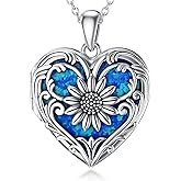 SOULMEET Sunflower Heart Shaped Opal/Abalone/Pearl Shell/Malachite Locket Necklace That Holds Pictures Photo You are My Sunshine Personalized Silver Gold Locket Jewelry Gift