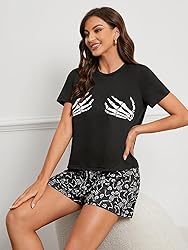 Laqeyko Halloween Pjs Women Skeleton Pajamas Sets