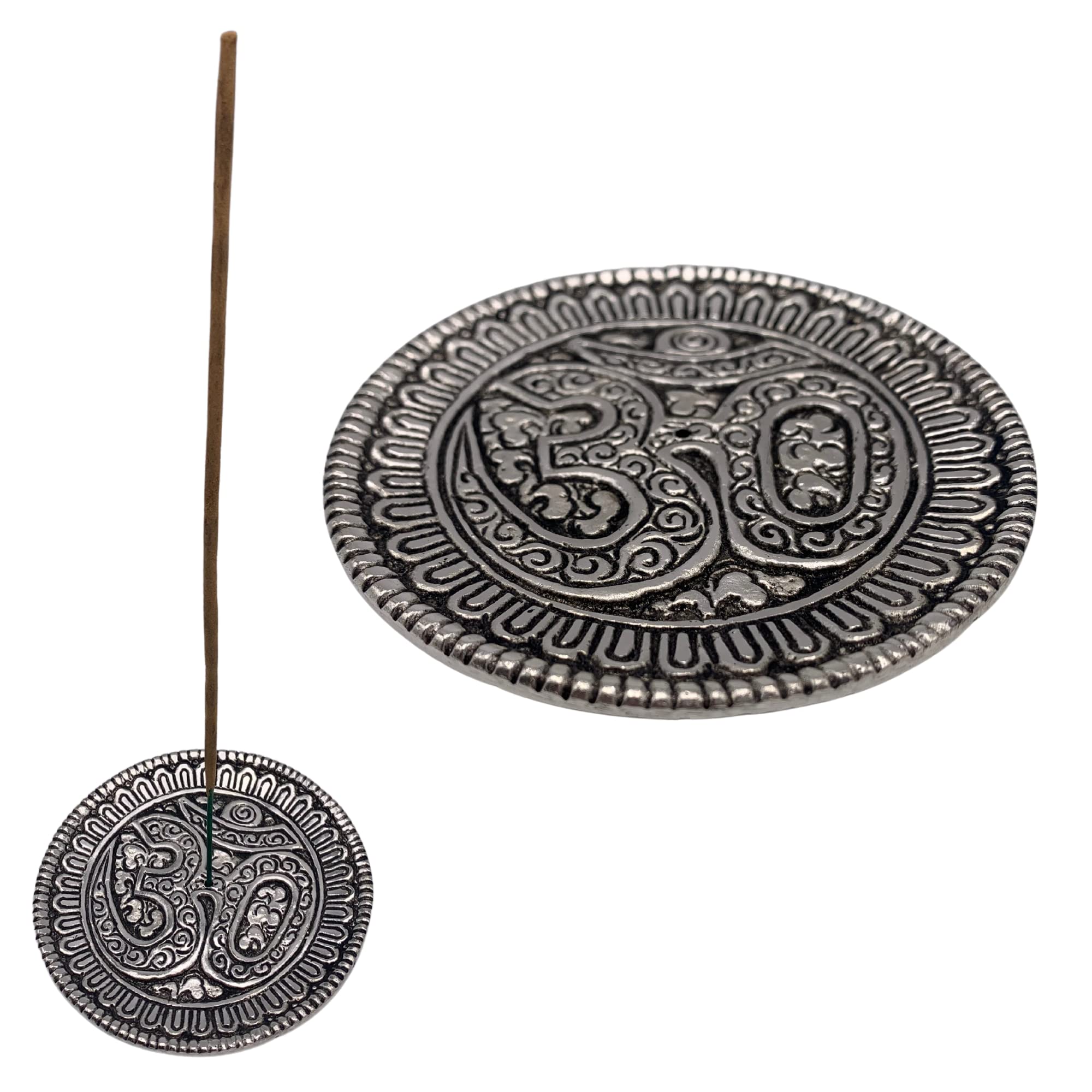 Incense Burner (Censer) - Round Aluminium Incense Holder - Om Design - Handmade in India