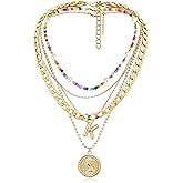 MJartoria Layered Necklaces for Women Trendy Balloon Initial Pendant Necklace Dainty Chunky Chain Beaded Choker Necklaces Jewelry Birthday Gifts