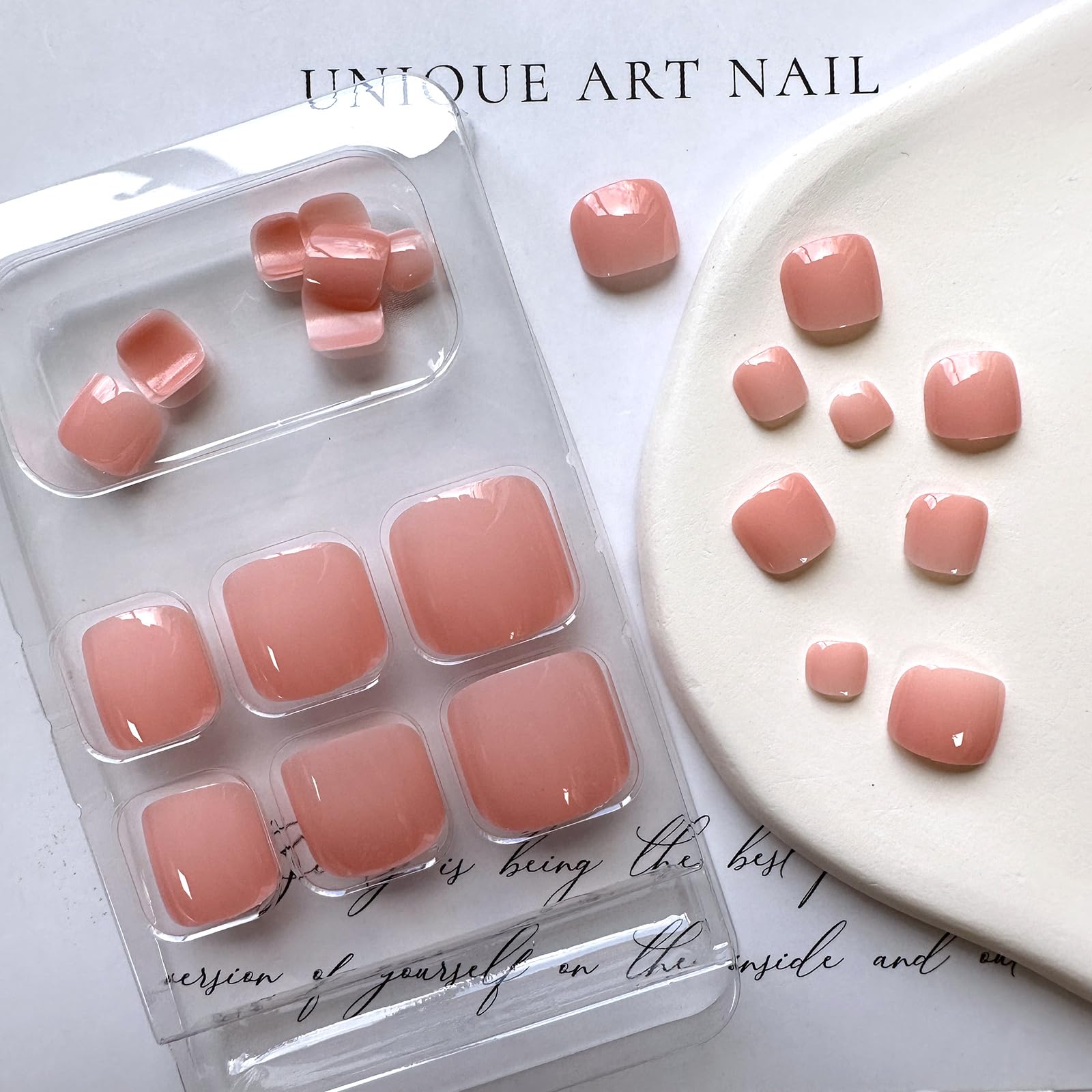 24pcs Press On Toes Nails Pure Pink Fake Toenails Full Cover Short Glue On Toe Nails Glossy Minimalist Design Acrylic Toe Nails Summer Pink False Toe Static Nails For Women Toes Nail Decorations - Image 3