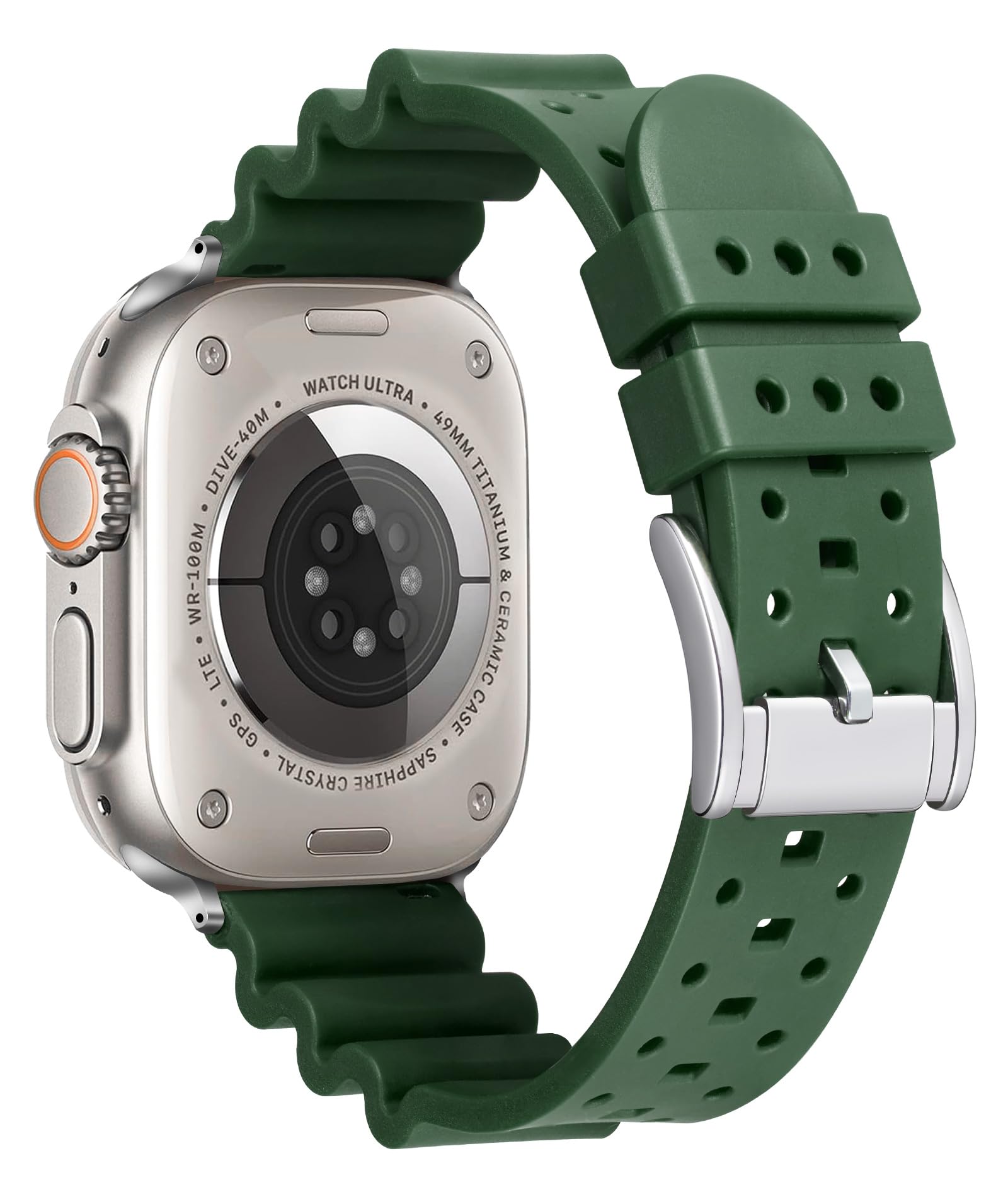 BINLUN Compatible with Apple Watch Bands Silicone - Soft Ventilated Supple Replacement Rubber Breathable Watch Strap 49mm for Men Women for iWatch Ultra/Ultra 2(Green)