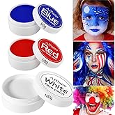 DE'LANCI Halloween Makeup Cosplay Face Paint 200g, SFX Joker Clown Red White Blue Face Body Painting 3 Color, Prides Face Painting Makeup for 4th of July USA Flag Patriotic Veterans Independence Day