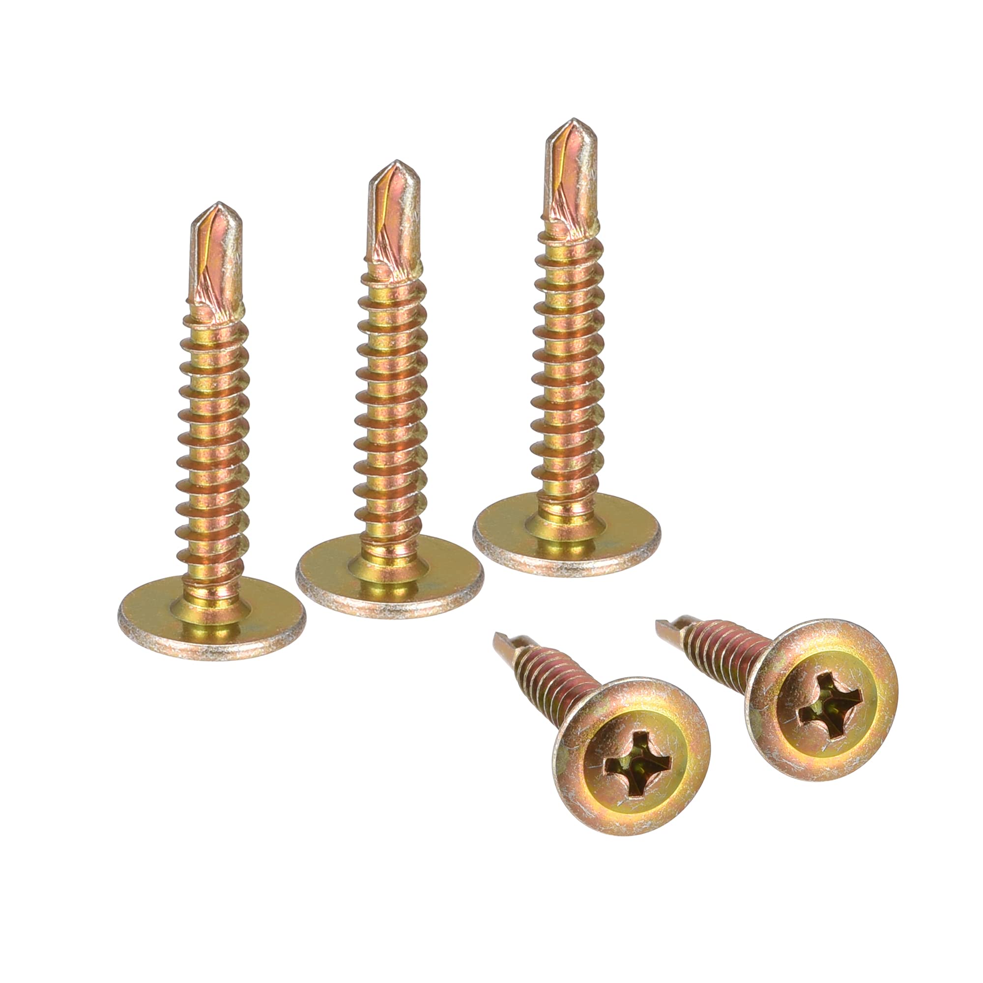 sourcing map Phillips Head Self Tapping Screws, #8 x 1" Carbon Steel Self Drilling Sheet Metal Screw Gold Tone 200pcs