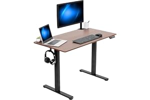 VIVO Electric Height Adjustable 44 x 24 inch Stand Up Desk, Standing Workstation with Memory Controller, Dark Wood Top, Black Frame, DESK-E144D