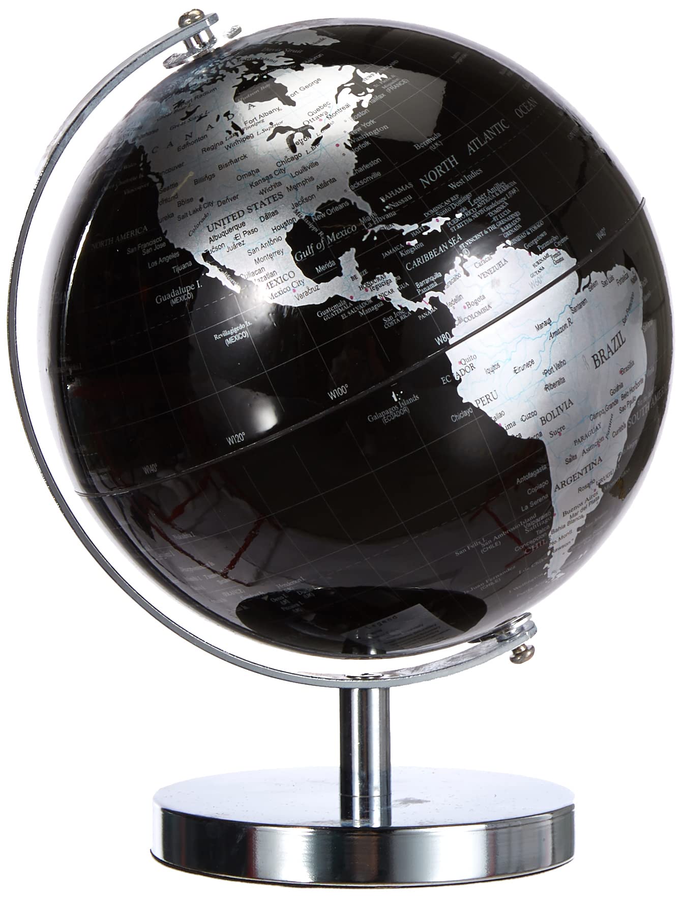 Lesser & Pavey Black & Silver World Globe, Metal, 19cm